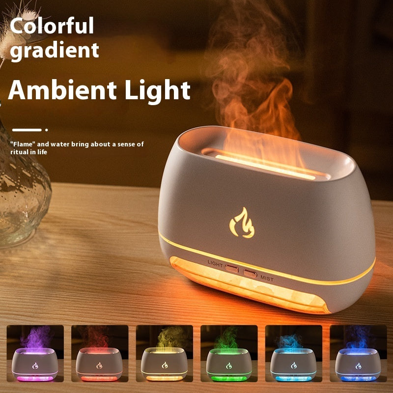LED Flame Wood Grain Aroma Diffuser – Essential Oil Humidifier for Relaxation