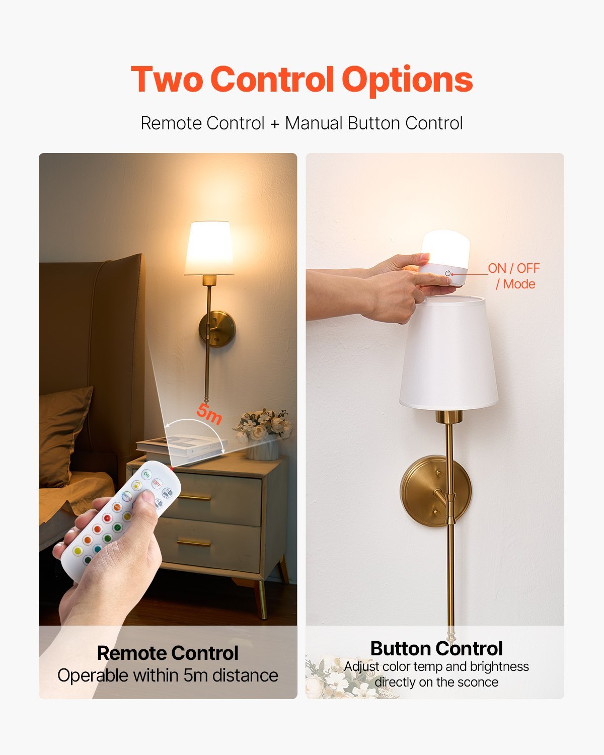 Battery Operated Wall Sconce Set of 2 – Wireless Wall Lights with Remote Control, Under Cabinet Lighting