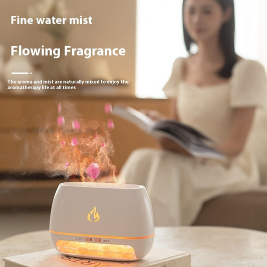 LED Flame Wood Grain Aroma Diffuser – Essential Oil Humidifier for Relaxation