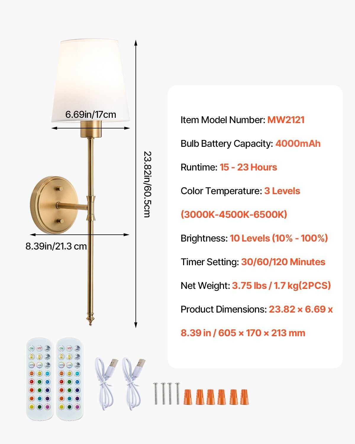 Battery Operated Wall Sconce Set of 2 – Wireless Wall Lights with Remote Control, Under Cabinet Lighting