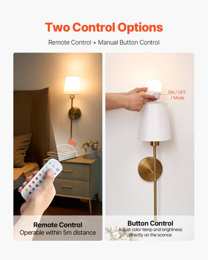 Battery Operated Wall Sconce Set of 2 – Wireless Wall Lights with Remote Control, Under Cabinet Lighting