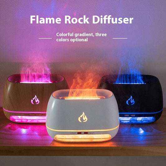LED Flame Wood Grain Aroma Diffuser – Essential Oil Humidifier for Relaxation