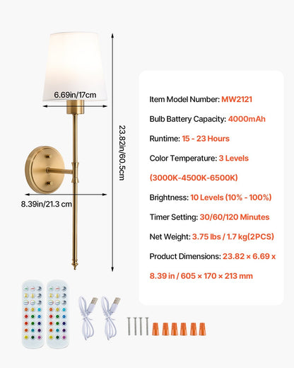 Battery Operated Wall Sconce Set of 2 – Wireless Wall Lights with Remote Control, Under Cabinet Lighting